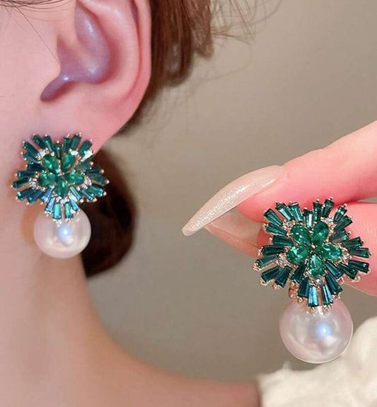 ”Crystal Snowflake bling” eleganta örhängen i smaragdgröna nyanser
