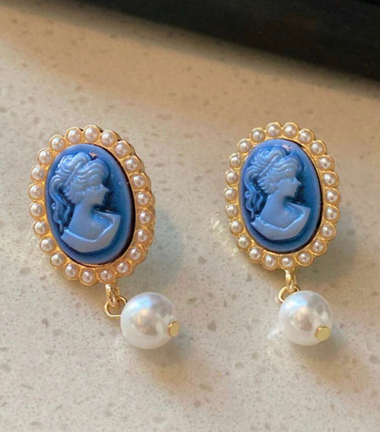 Vintageörhängen blå porträtt ”Pearl Barock”