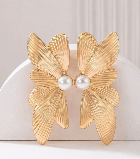 Faux Pearl Dekor Flower Stud örhängen